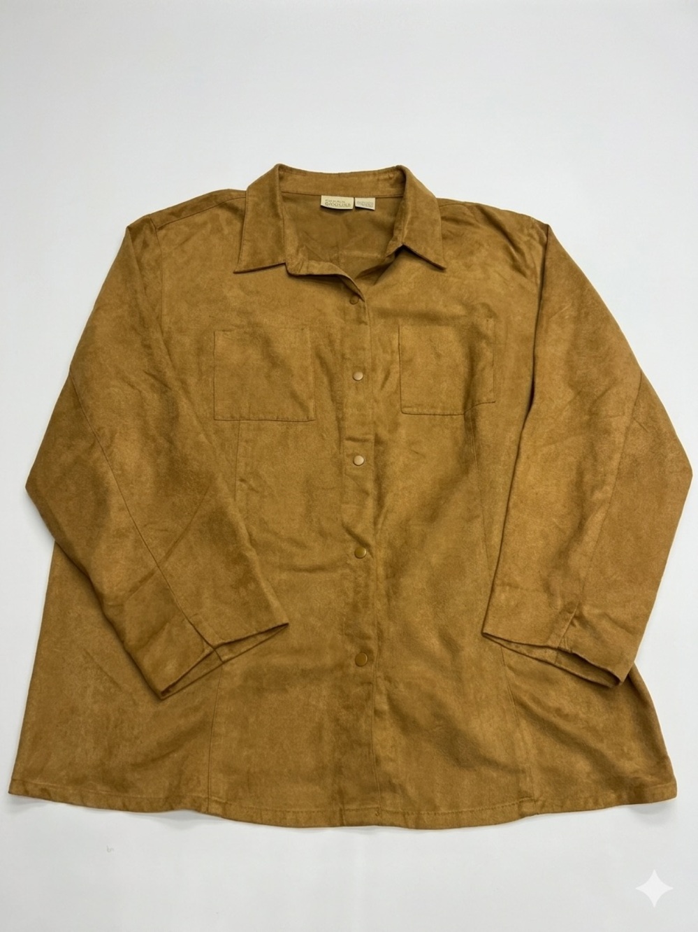 St John’s Bay Women's Camel Faux Suede Button Up Shirt Jacket Plus Size 2X